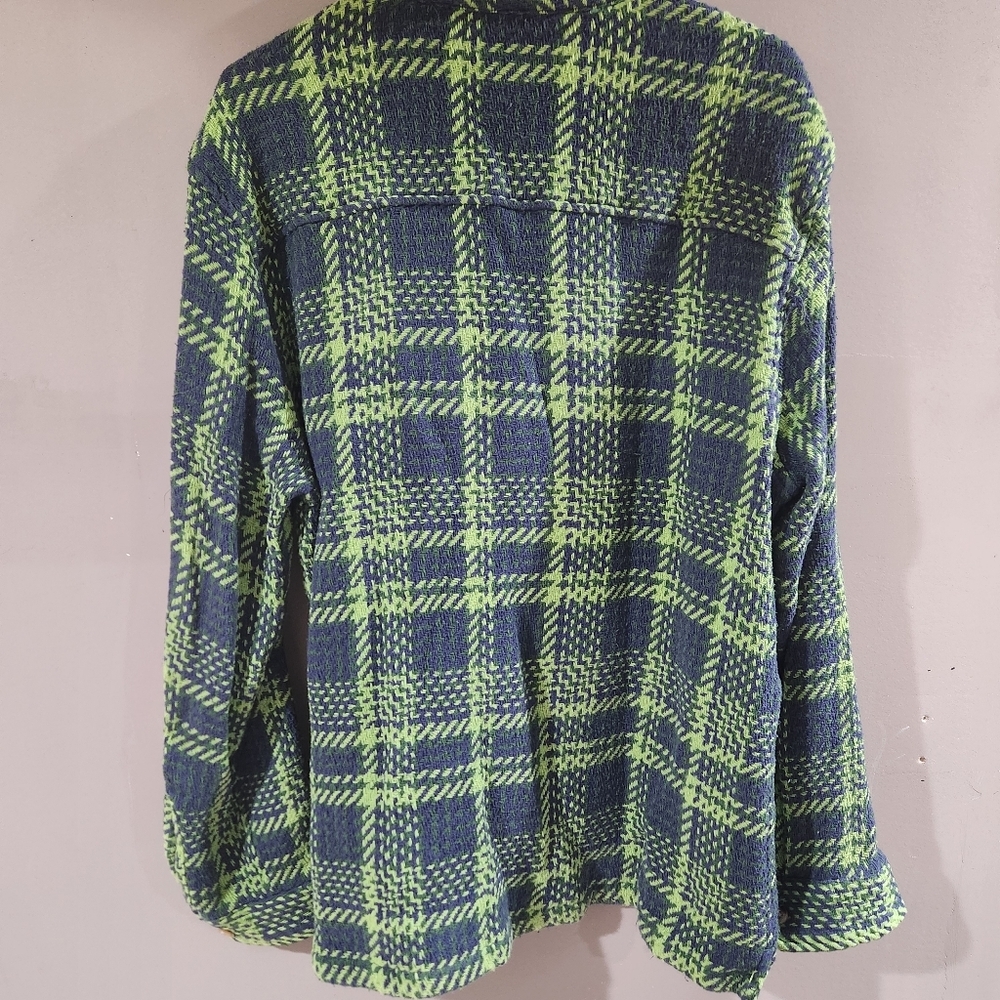 Urban Outfitters men's oversized flannel Shacket a green and blue plaid Small - Picture 7 of 7